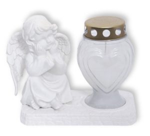 STATUA ANĐEO SJEDEĆI BIJELI LAMPION SRCE